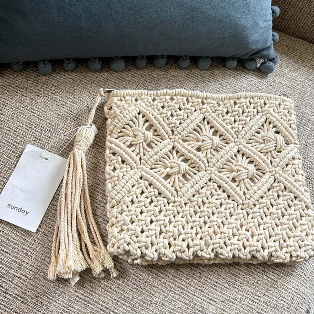 Sunday Boho macrame crocheted clutch NWT